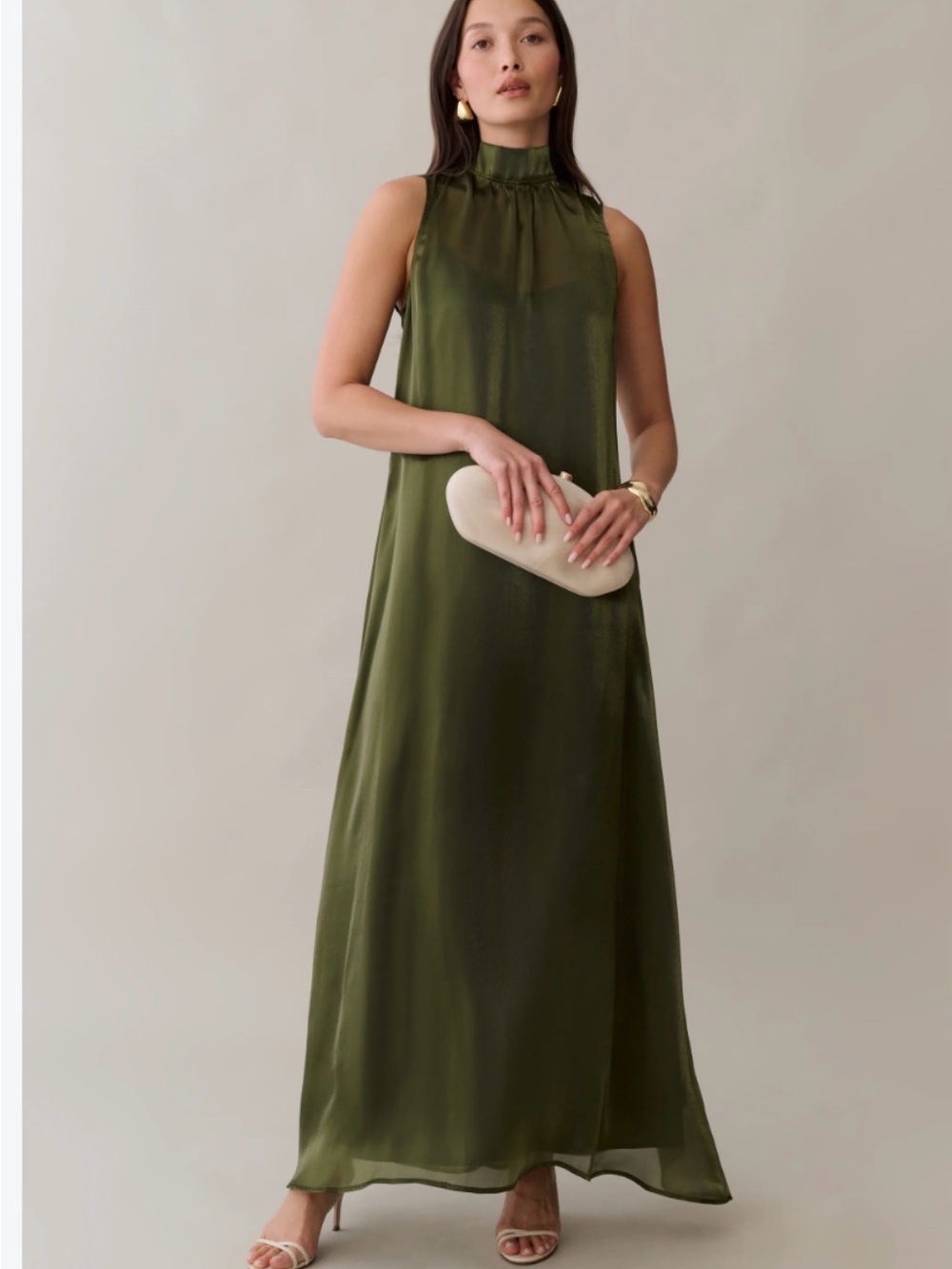 Few Moda Alette Dress , Sleeveless High-Neck Olive Maxi Dress. NWT